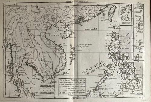 S.E. Asia, Thailand, Vietnam, Cambodia, Laos,: Title: S.E. Asia, Thailand, Vietnam, Cambodia, Laos, Philippines. by Bonne/ Raynal 1780 Date/Period: 1780 Materials: Copperplate engraved Size: 13 1/2 x 9 3/4'' An area of the world not covered in det