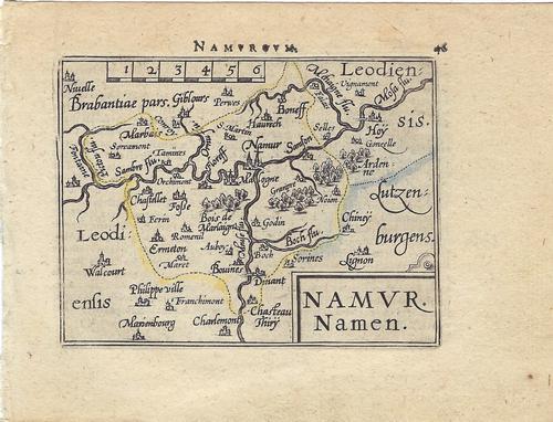 1602 Ortelius Map of Eastern Belgium -- Namur Namen: Title: 1602 Ortelius Map of Eastern Belgium -- Namur Namen Cartographer: A Ortelius Year / Place: 1602, Antwerp Map Dimension (in.): 3 X 4.1 in. This is a lovely smaller map of eastern Belgium centere