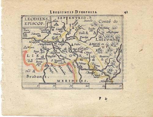 1602 Ortelius Map of Eastern Belgium and Netherlands --: Title: 1602 Ortelius Map of Eastern Belgium and Netherlands -- Leodiens. Episcop. Cartographer: A Ortelius Year / Place: 1602, Antwerp Map Dimension (in.): 3 X 4.1 in. This is a charming smaller map o