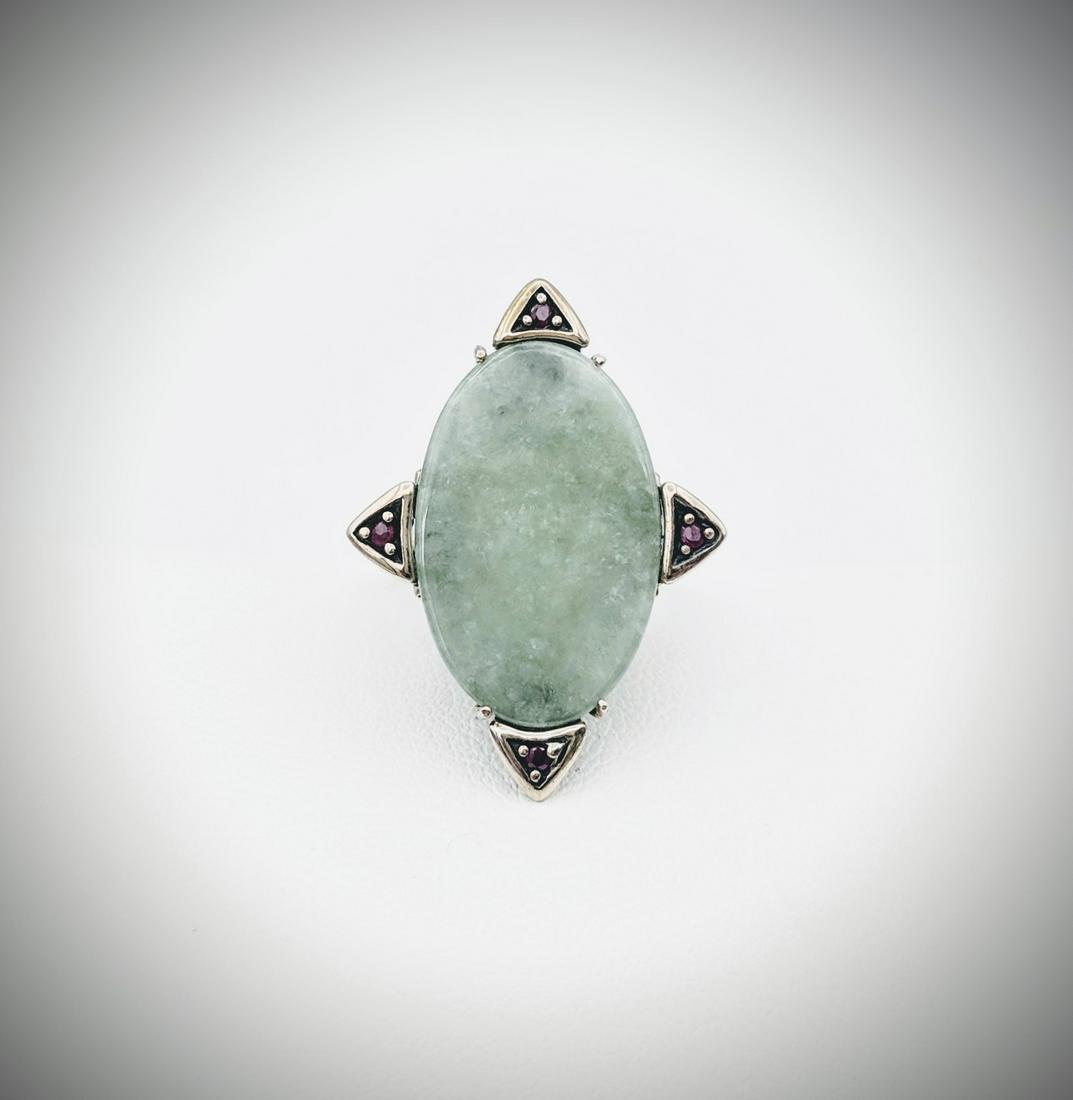 925 SS Sz 7 Jade Cocktail Ring w Raw Ruby & CZs (1 of 3)