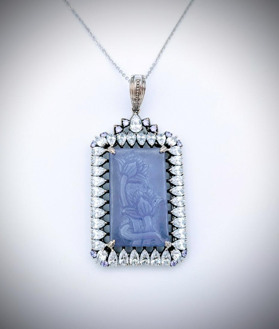 Necklace and Engraved Violet Jade Pendant w Amethyst & (1 of 4)