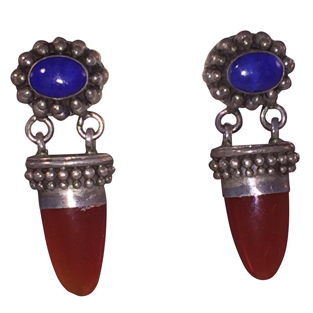 Sterling Granulated Carnelian and Lapis Dangle Earrings (1 of 10)