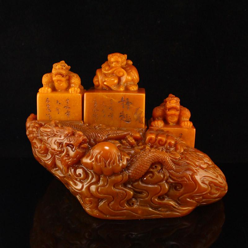 Three Superb Qing Tianhuang Stone Divine Beast Seals (1 of 17)