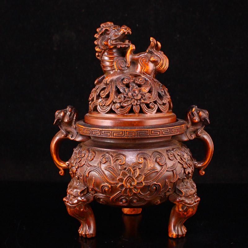 Openwork Boxwood Wood Divine Beast Incense Burner (1 of 10)