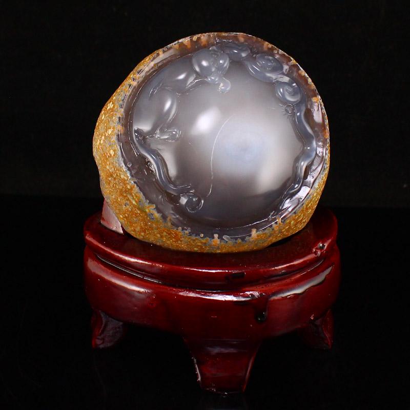 Natural Water Bile Agate Monkey & Peach Statue (1 of 8)