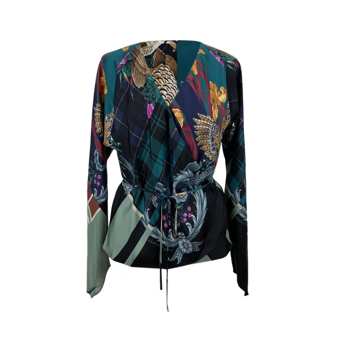 Salvatore Ferragamo Multicolor Silk Printed Wrap Blouse (1 of 7)