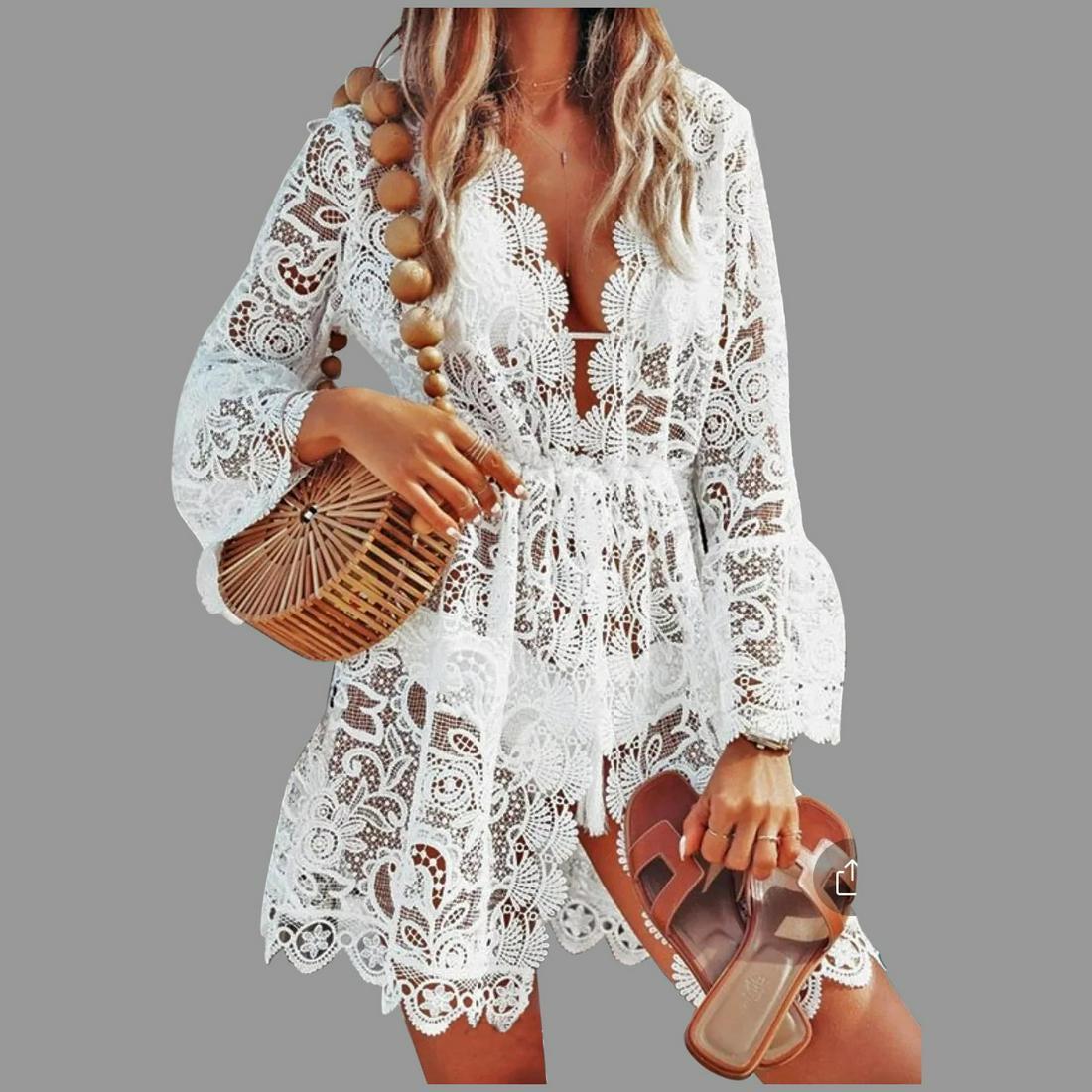 Vtg Full Lace Boho Chic Mini Dress /Tunic tulle net (1 of 4)