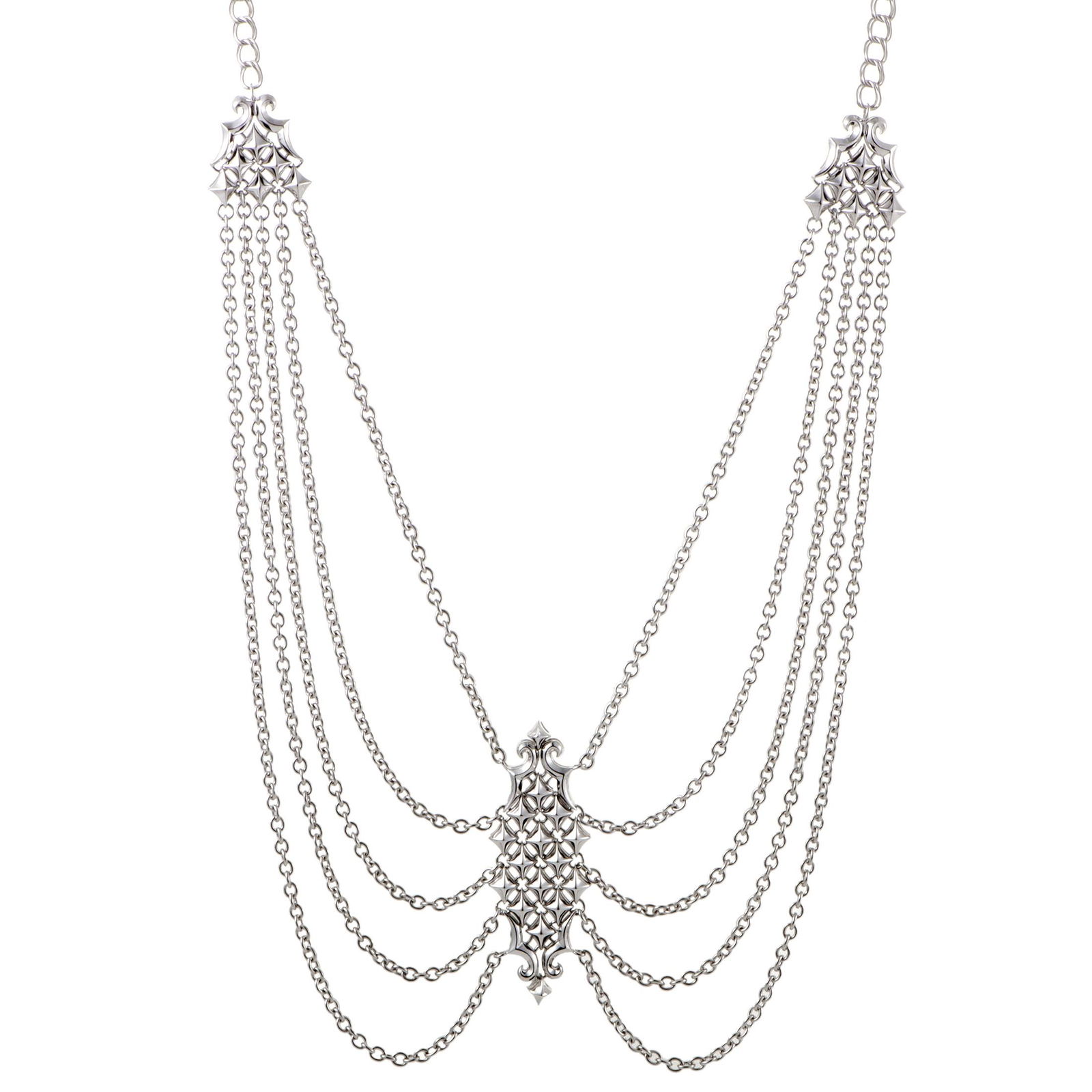 Stephen Webster Superstud Womens Silver Draping Chains: Title: Stephen Webster Superstud Womens Silver Draping Chains Necklace Brand: Stephen Webster Metal Purity: 925 Size/Dimensions: Pendant Length: 2.00",Total Chain Length: 20.00" Additional Information