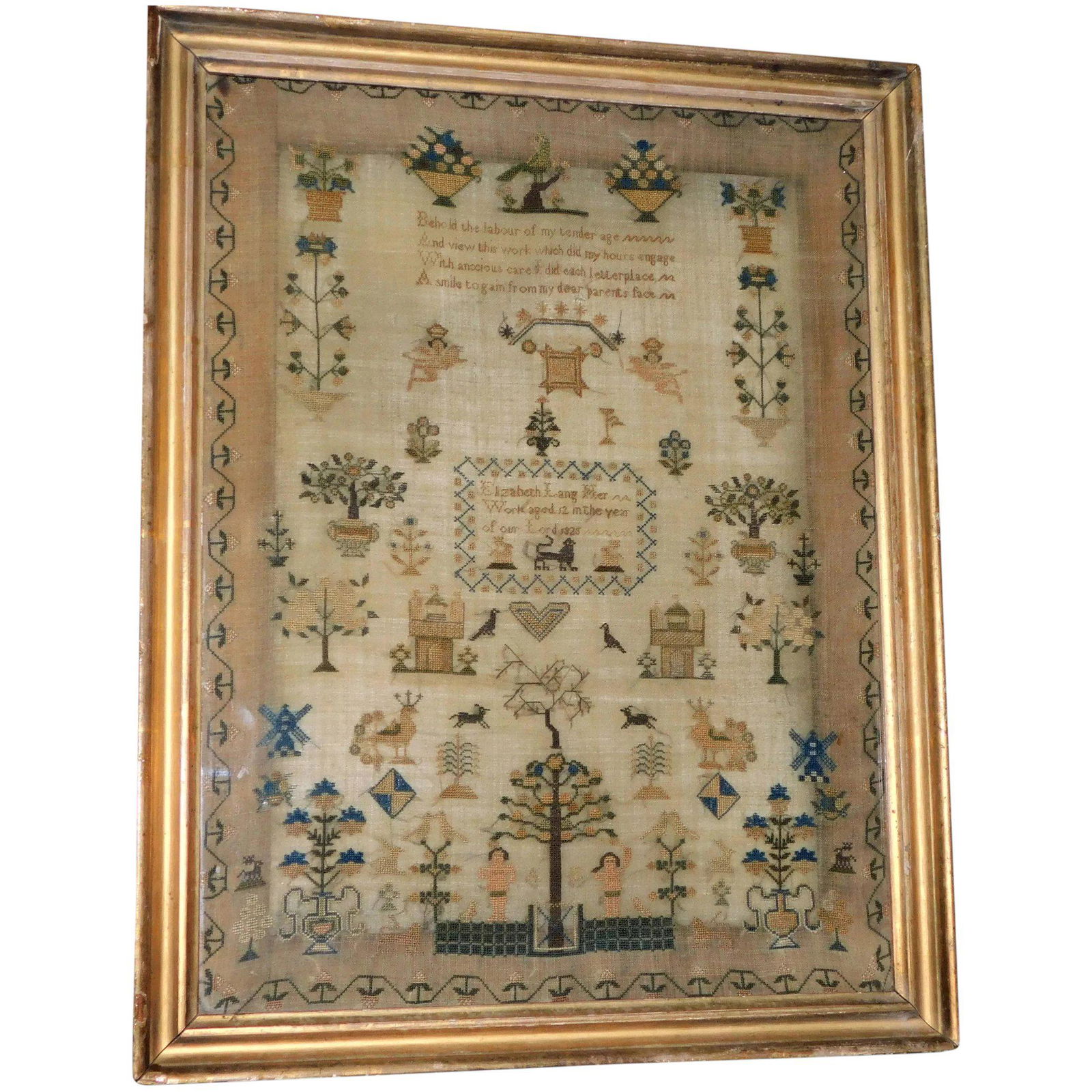 George IV Silkwork Adam and Eve Sampler, Dated 1825 (1 of 12)