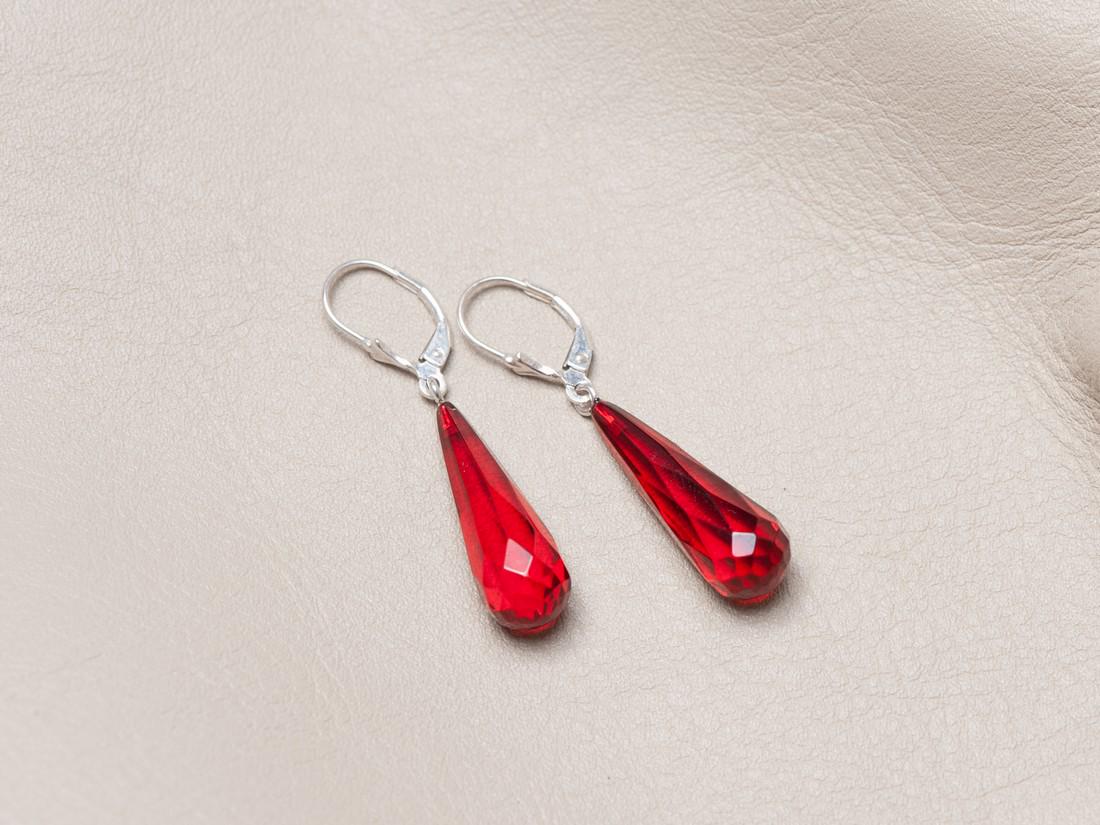 Red Amber Earrings, Faceted Teardrop shape (1 of 9)