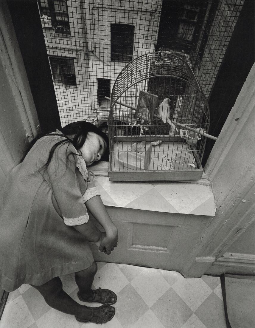 BRUCE DAVIDSON - Girl With Birdcage: Artist: Bruce Davidson Title: East 100th Street, Harlem, New York, 1966-68 (Girl With Birdcage) Medium: Photo Litho, 2016, Spain Dimensions: 7.65x9.85" Description: Heat Wax Mounted on 11x14" Conserva