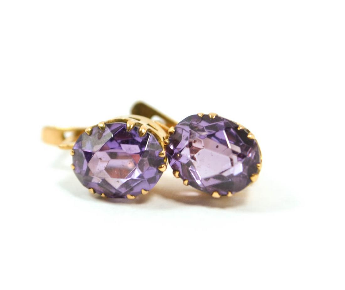 14K Gold USSR earings synthetic Alexandrite or sapphire (1 of 13)