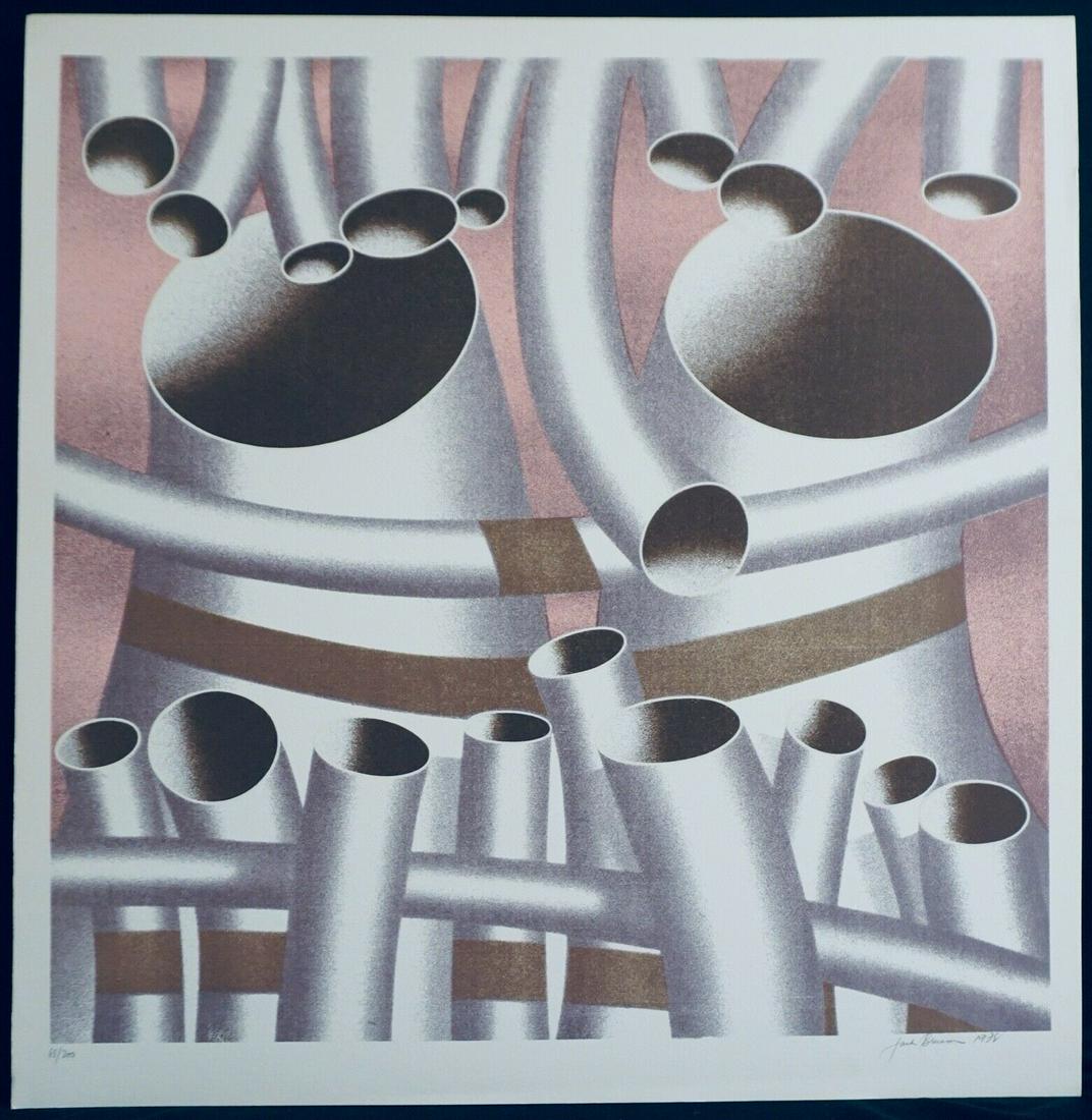 Jack Brusca - Pipes: Artist: Jack Brusca Title: Pipes Medium: Serigraph Dimensions: 26.5 in x 25.5 in Description: Artist: Jack Brusca Title: Pipes Year: 1976 Dimensions: 26.5 in. by 25.5 in.