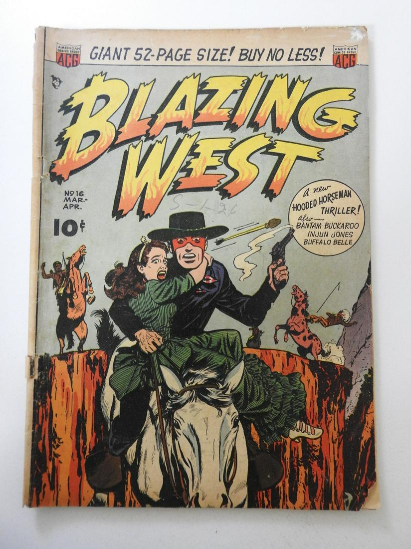Blazing West #16: No Reserve! Blazing West #16 - GD+ Cover detached at bottom staple Shipping: Domestic: Flat-rate of $9.99 (1-8 items) or $19.99 (9+ items )to anywhere within the contiguous U.S. International: Foreign