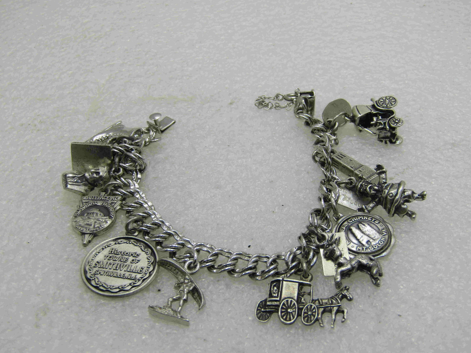 Vintage Sterling Silver Charm Bracelet, 7", 12 Charms, (1 of 7)