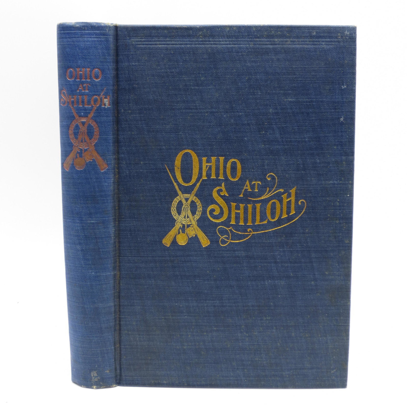 Ohio at Shiloh: Report of the Commission (First: Title: Ohio at Shiloh: Report of the Commission (First Edition) Description: Navy cloth, gold lettering and design, illustrated, decorated end-papers, map in front cover pocket (some tape), no writing