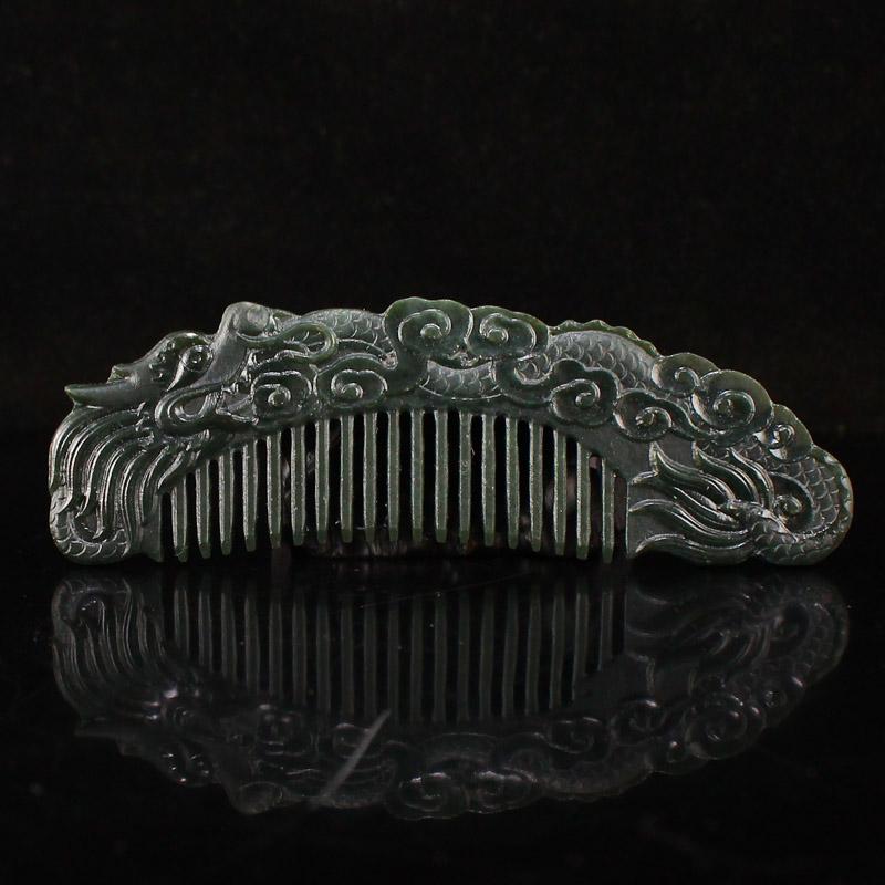 Deep Green Hetian Jade Clouds Dragon Design Comb (1 of 7)