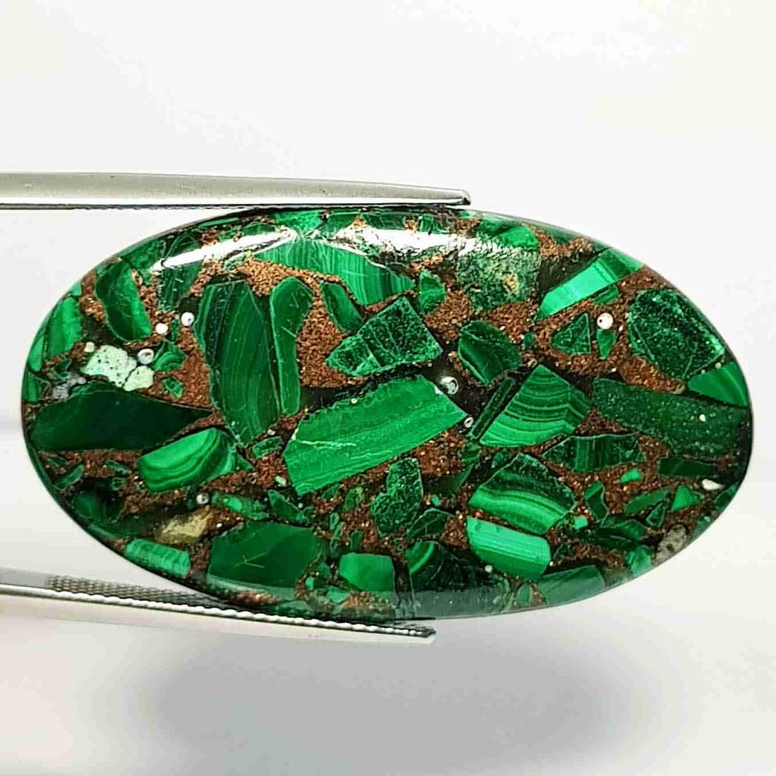 41.90 ct Natural Copper Malachite: No Reserve! Title: 41.90 ct Natural Copper Malachite Color/Clarity: Opaque Gemstones: Loosegemstone Carat Weights: 41.9 Size/Dimensions: 40.70 x 23.40 x 4.45 Additional Information: Oval - USA/Egypt S