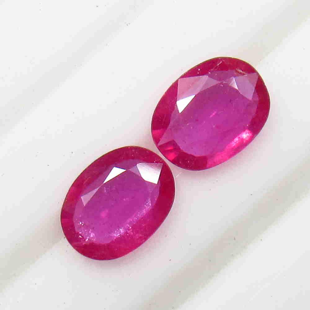 2.05 Ctw Natural Mozambique Pinkish Red Ruby Oval Pair (1 of 2)