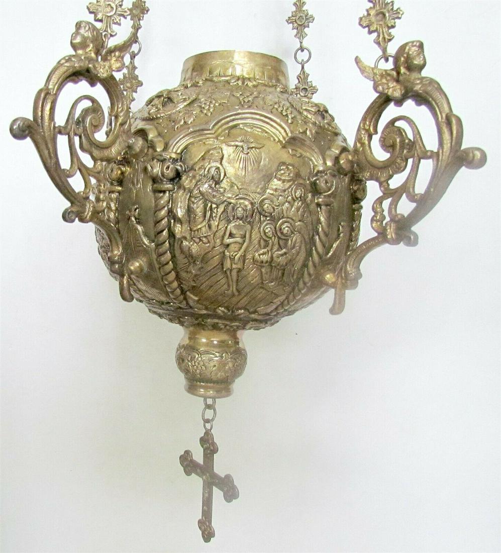 GREEK ORTHODOX CHURCH LARGE VINTAGE ICON LAMP - LAMPADA (1 of 16)