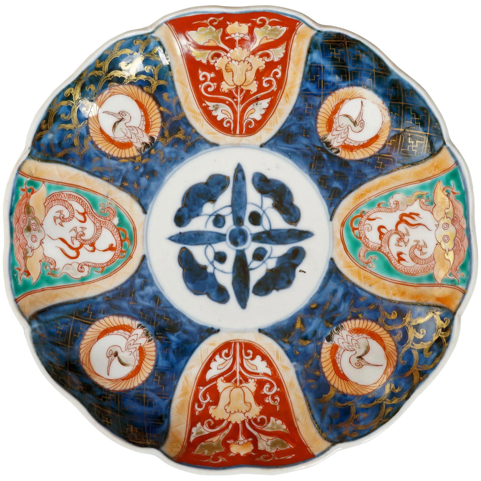 19th C Japanese Imari Plate with Cranes and Dragons (1 of 7)