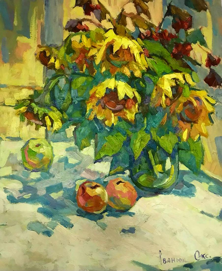 Oil painting Sunflowers with apple Kalenyuk Oksana (1 of 6)