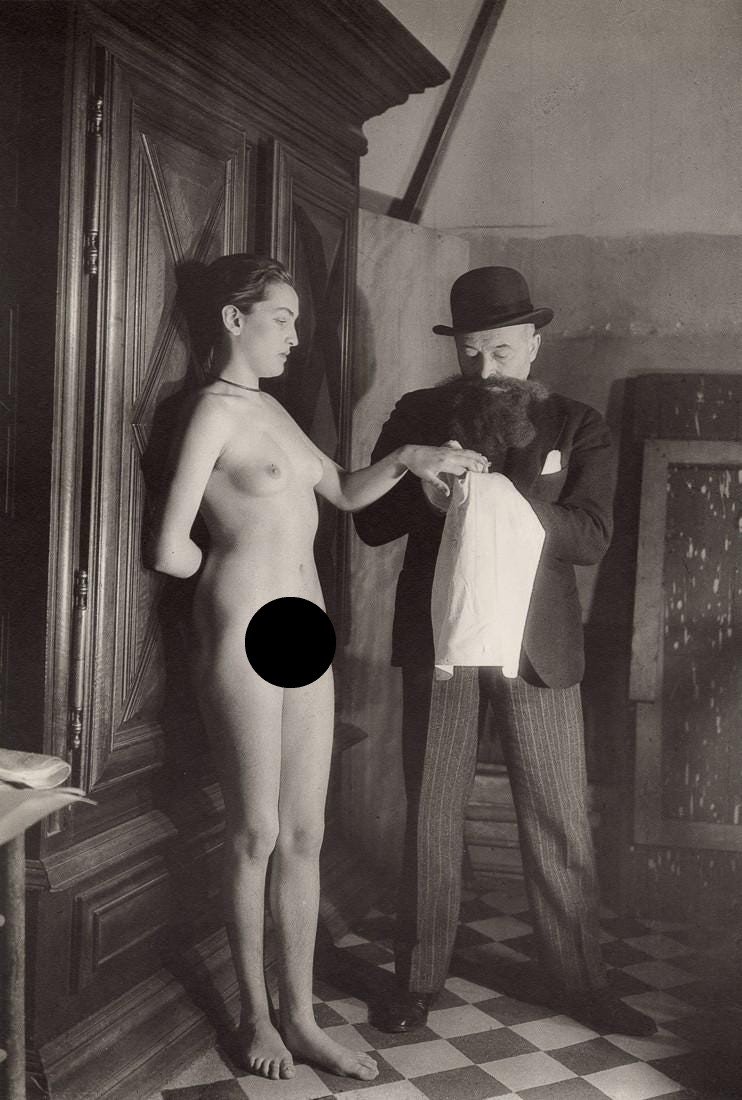 MAN RAY - Meret Oppenheimer, Luis Marcoussis, 1933: Artist: Man Ray Title: Meret Oppenheimer and Luis Marcoussis, 1933 Medium: Duotone Photo Litho, 1982, France Dimensions: 7.95x11.8" Description: Heat Wax Mounted on 12x16" Conservation Board Artist Bi