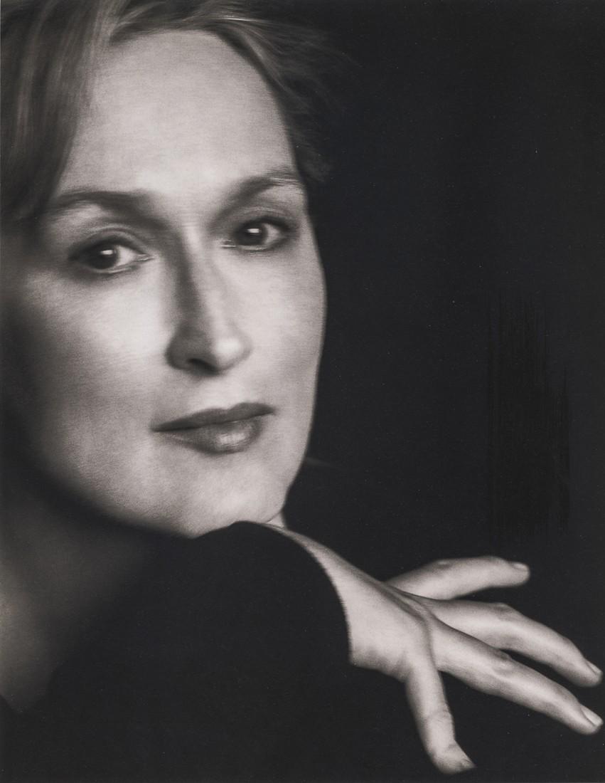 HERB RITTS - Meryl Streep: Artist: Herb Ritts Title: Meryl Streep Medium: Photo Litho, 2000, France Dimensions: 8.45x10.95" Description: Heat Wax Mounted on 11x14" Conservation Board Artist Bio: Herb Ritts (1952-2002) was an Am