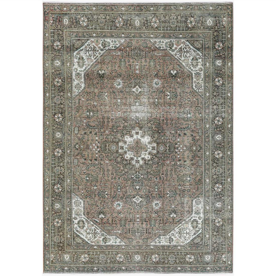 Pure Wool Worn Down Faded Peach Color Hand Knotted: Title: Pure Wool Worn Down Faded Peach Color Hand Knotted Persian Tabriz Rug Country: IRAN (Islamic Republic of Iran) Size/ Format: Exact Size : 8'1" x 11'3" Material: Worn Wool, Cotton Year:1960 Desc