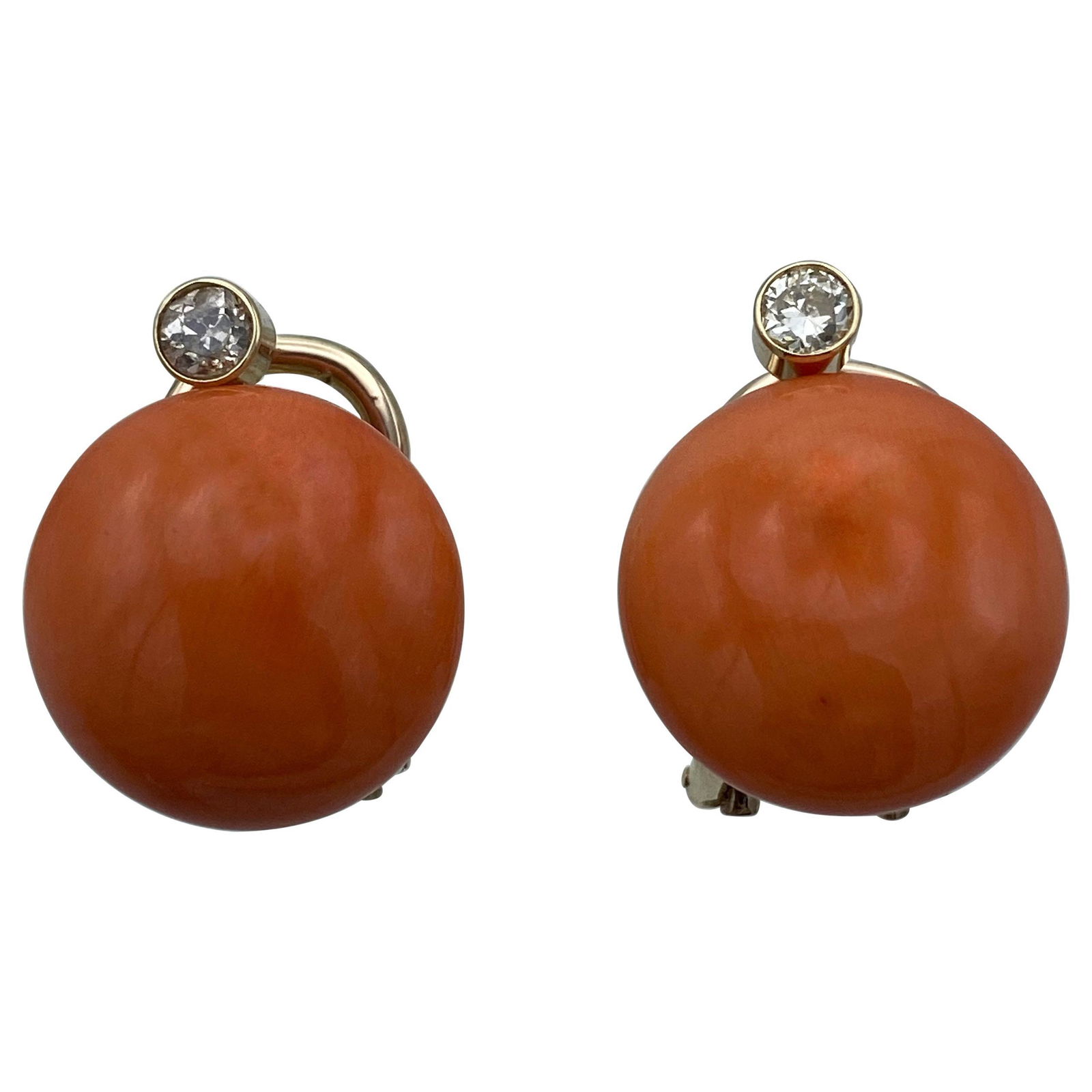 Vintage Yellow Gold, Coral and Diamond Earrings (1 of 9)