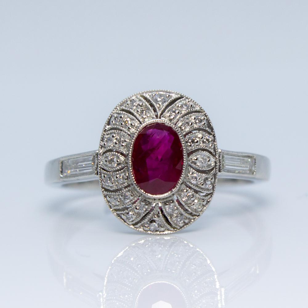 Art Deco Platinum Ruby & Diamond Ring (1 of 7)