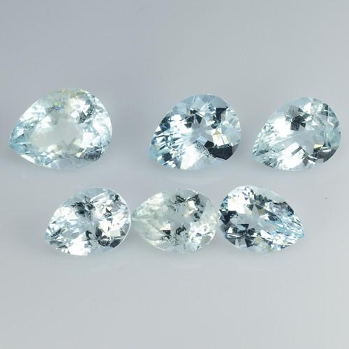 6 PCS 7.45 CTS NATURAL AQUAMARINE PEAR SHAPE LIGHT BLUE (1 of 2)