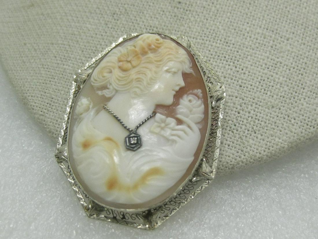 Vintage Art Deco Diamond Cameo Brooch/Pendant, (1 of 5)