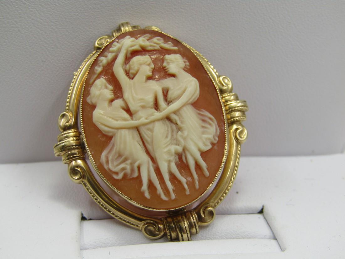 Vintage 14kt Three Graces Cameo Pendant, 1-5/8" by (1 of 9)