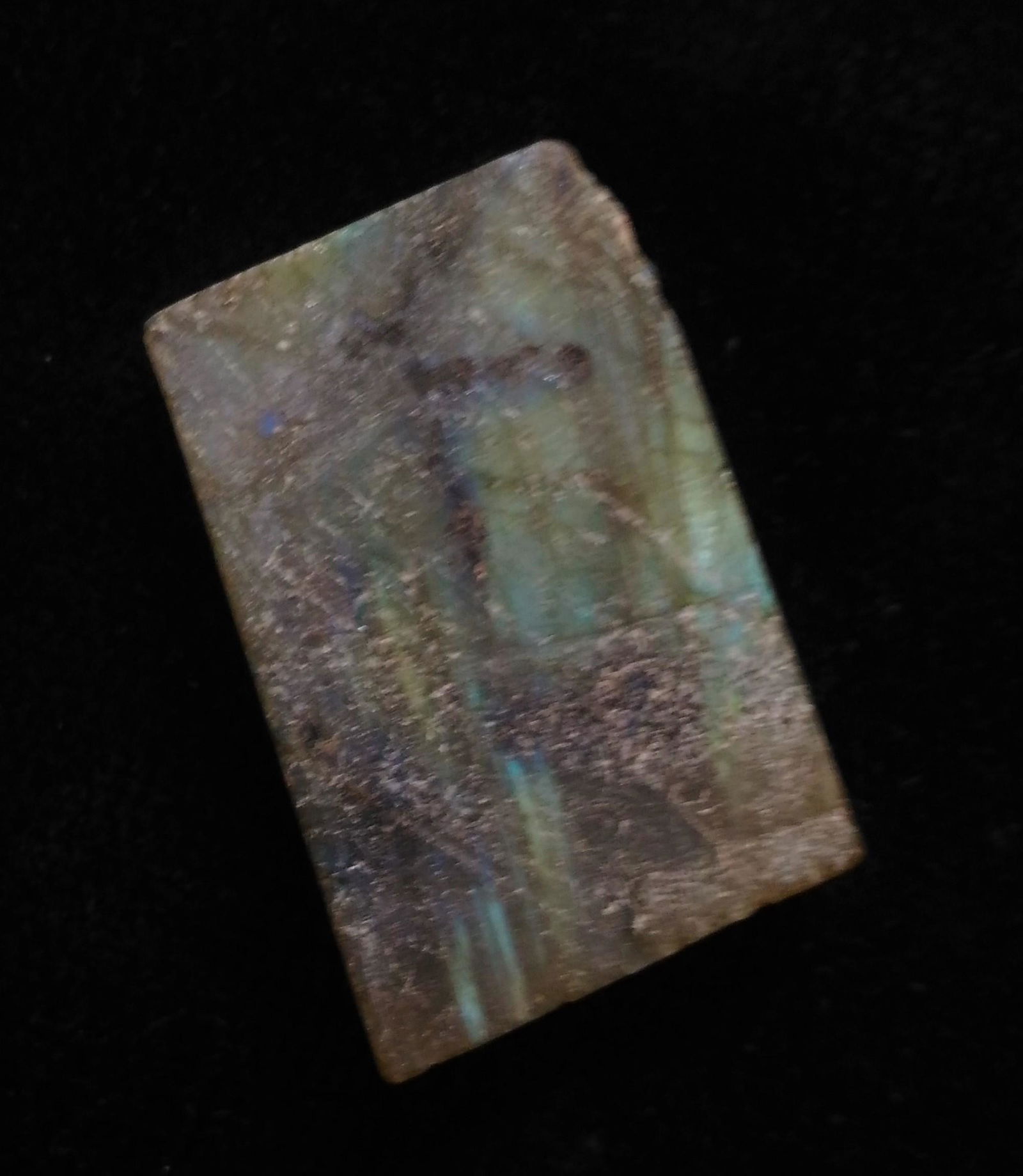 12.48 GRAM IRIDESCENT LABRADORITE: Title: 12.48 GRAM IRIDESCENT LABRADORITE Origin: Ampanihi, Atsimo Andrefana, Madagascar Size: 3x2x0.7 cm / 12.48 gram Description: iridescent, multicolor and translucent labradorite Reserve: $3.00 Shi
