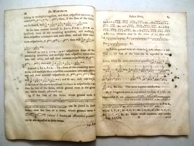 1785 Mathematics Work by Edward Waring (1 of 3)