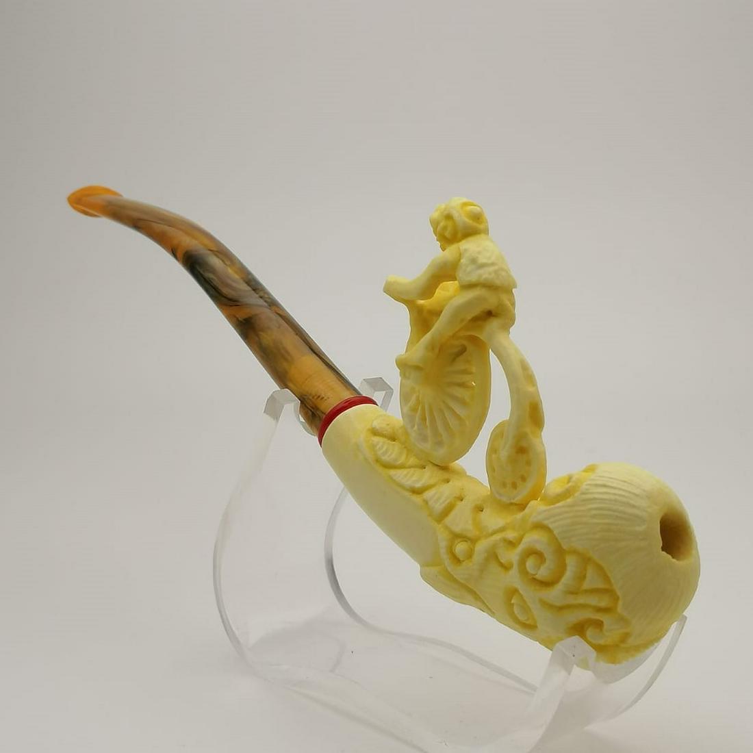 Monkey Riding Bike,Long Stem,Hand carved Meerschaum (1 of 7)