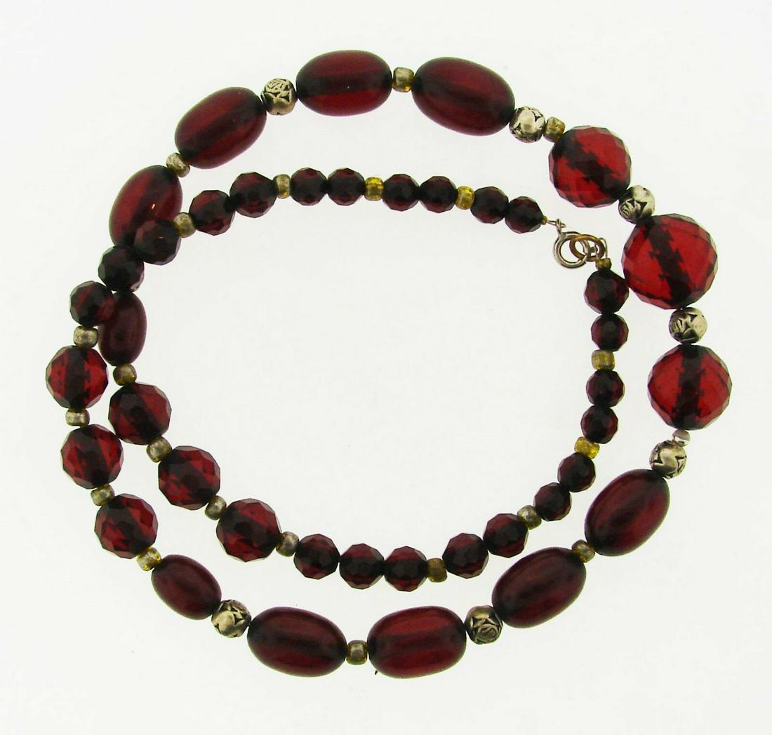 GORGEOUS Silver & Polished Garnet Necklace Circa 1900s! (1 of 6)