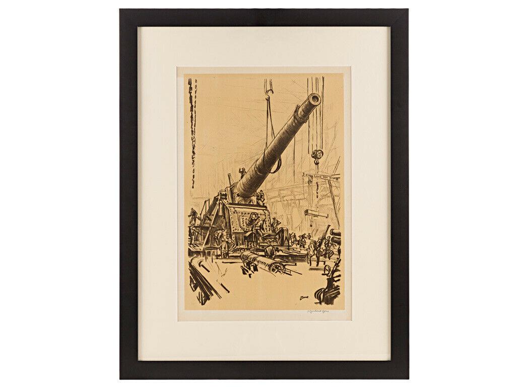 Sir Muirhead Bone WWI Military Lithograph Mounting of a: Sir Muirhead Bone WWI Military Lithograph Mounting of a Great Gun Artist: Sir Muirhead Bone (1876-1953) Title: Mounting of a Great Gun Medium: Lithograph (collotype) Date: 1918 Sir Muirhead Bone was a
