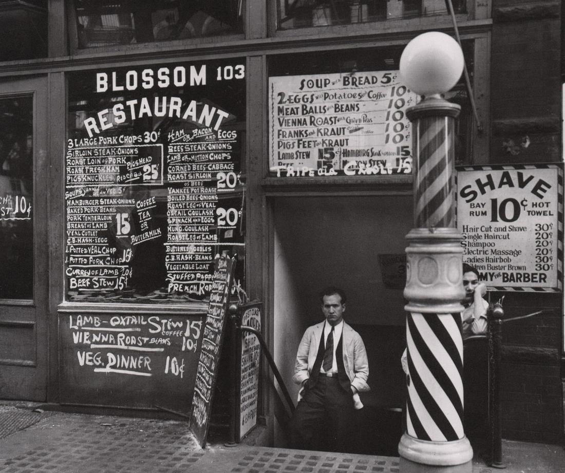 BERENICE ABBOTT - Blossom Restaurant, 103 Bowery: Artist: BERENICE ABBOT Print Title: Blossom Restaurant, 103 Bowery Medium: Photo-lithograph Printed in: Japan, 1980’s Image Size: approx. 8 x 9.5” Berenice Abbott (1898 – 1991),was an American p