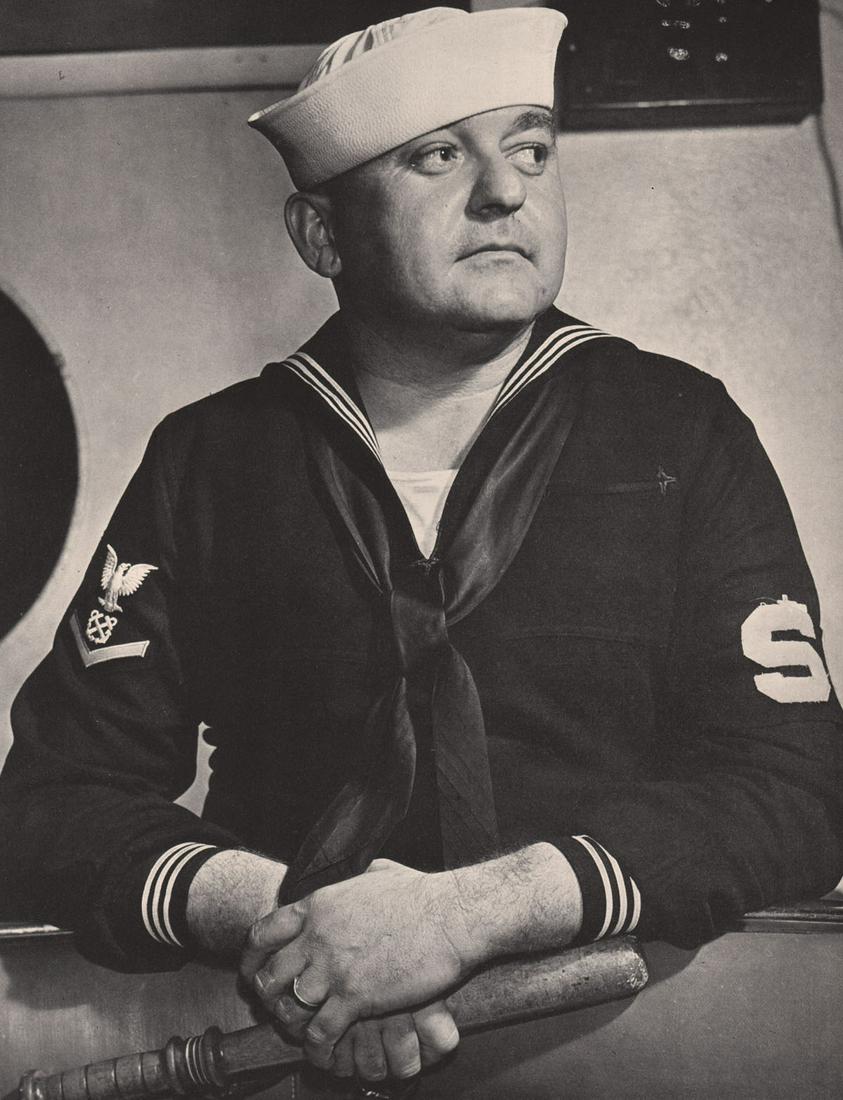 MARGARET BOURKE WHITE - Sailor in San Diego CA, 1940’s: Artist: MARGARET BOURKE WHITE Print Title: Sailor in San Diego CA, 1940’s Printing Date: 1940’s Medium: Photoengraving Printed in: the US Image Size: 10.5 x 8”” Margaret Bourke-White June 14,