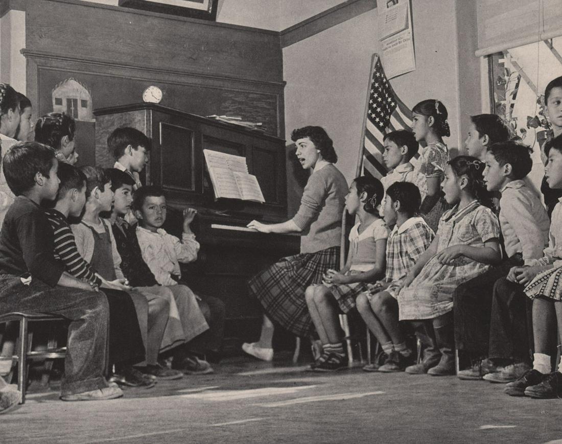 MARGARET BOURKE WHITE - ESL Class, Tucson AZ, 1940’s: Artist: MARGARET BOURKE WHITE Print Title: ESL Class, Tucson AZ, 1940’s Printing Date: 1940’s Medium: Photoengraving Printed in: the US Image Size: 6.5 x 9” Margaret Bourke-White June 14, 1904 �