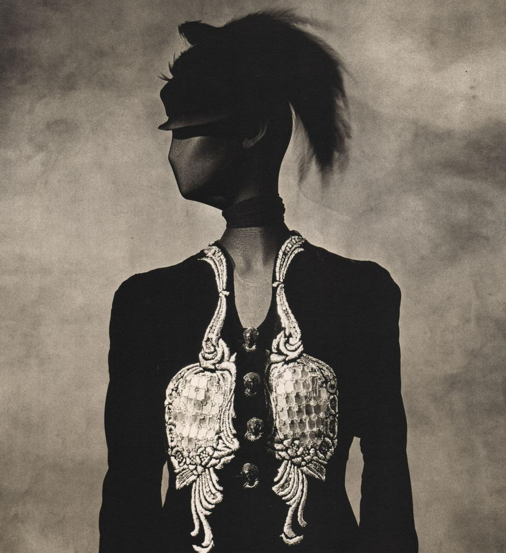IRVING PENN - Schiaparelli Jacket with Tinsel and: Artist: IRVING PENN Print Title: Schiaparelli Jacket with Tinsel and Glass, 1974 Medium: Photolithograph Printed 1980’s in the US Image size (inches) approx. 8 x 7.5” Irving Penn was an American p