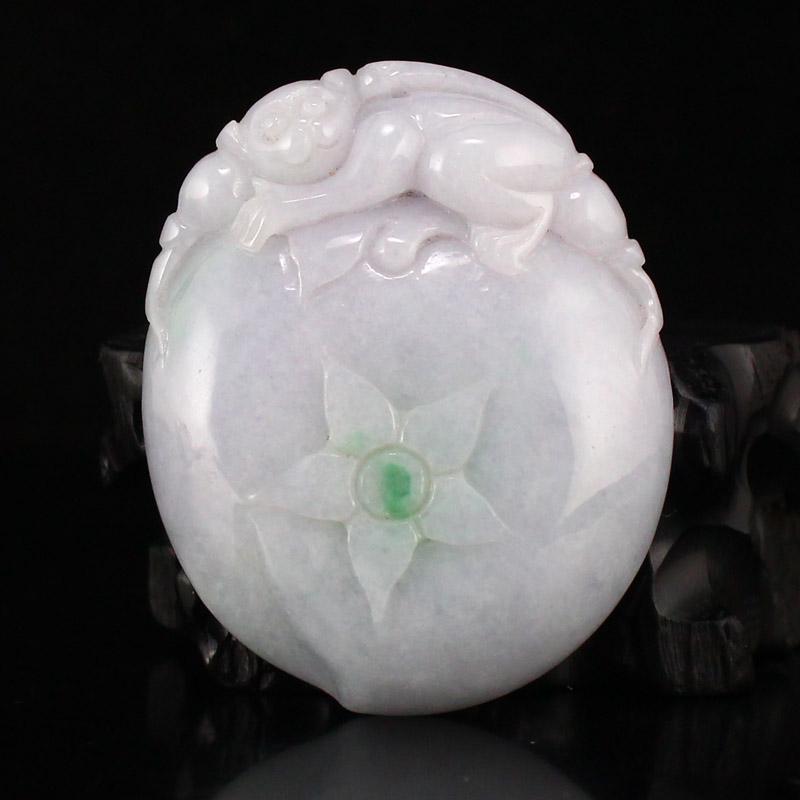 Hand Carved Natural Jadeite Monkey & Peach Pendant (1 of 6)