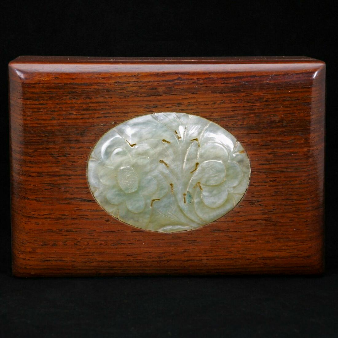 Antique Chinese pale green carved jade plaque mounted (1 of 14)