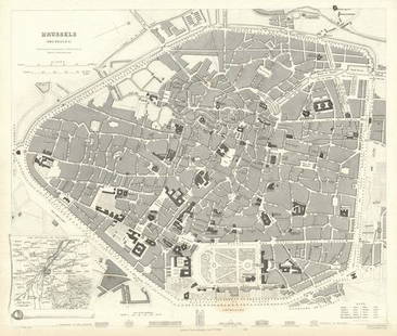 Brussels (Bruxelles): Publication Date: 1852Title: Brussels (Bruxelles)Cartographer: DAVIES, BENJAMIN REES/W.B. CLARKEHeight (inches): 12.8Width (inches): 15.1 Street plan with most major buildings, small area map as