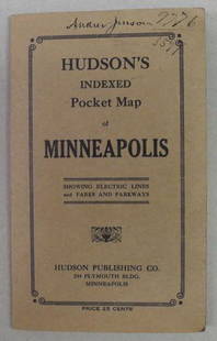 Hudson's Map of Minneapolis compiled from official: Publication Date: ©1921Title: Hudson's Map of Minneapolis compiled from official sourcesHeight (inches): 27.5Width (inches): 18.25 Reserve: $90.00 Shipping:Domestic: Flat-rate of $18.00 to