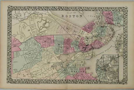 1877 Mitchell Map of Boston -- Plan of Boston: Title: 1877 Mitchell Map of Boston -- Plan of BostonCartographer: S MitchellYear / Place: 1877, PhiladelphiaMap Dimension (in.): 13.5 x 21.3 in. This is a very nice, large map of Boston, with great