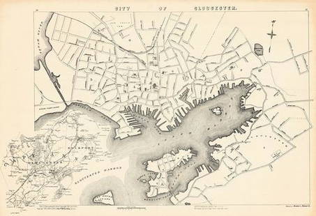 City of Gloucester.: Publication Date: c1906Title: City of Gloucester.Cartographer: WEBBER, WINSLOW L.Height (inches): 26.75Width (inches): 17.25 "Part of Massachusetts Atlas Copyright 1891, 1900 & 1904. Copyright 1900,