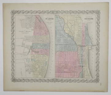 City of St. Louis Missouri. / The City of Chicago: Publication Date: 1856Title: City of St. Louis Missouri. / The City of Chicago Illinois.Cartographer: COLTON, JOSEPH HUTCHINSHeight (inches): 12.75Width (inches): 15.5 Two city plans on one sheet.